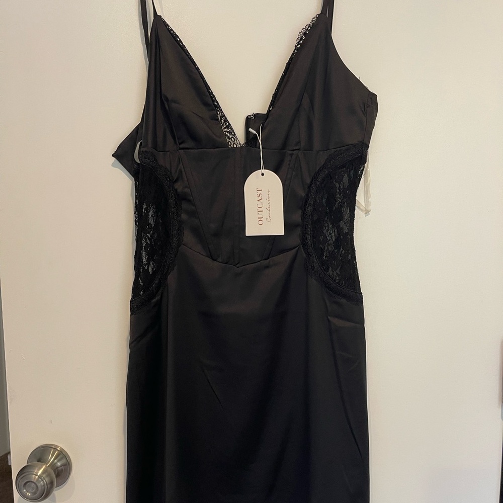 Outcast Clothin Heidi Mini Satin Dress - Black NWT Size Medium